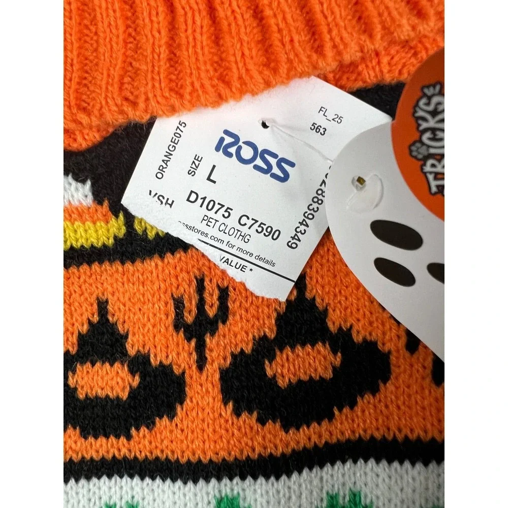 Tricks for Treats Halloween Pumpkin Cat Dog Sweater Spooky Festive Orange Large